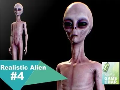 Realistic Alien 4 Grey Low-poly 3D model