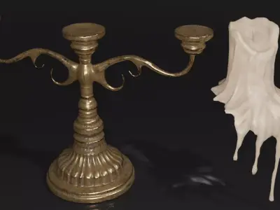Candle and Holder Candlestick 3D model
