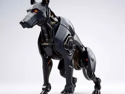 Futuristic Robo-Dog Sleek Black Mech Glowing Eyes 3D Low-poly 3D model