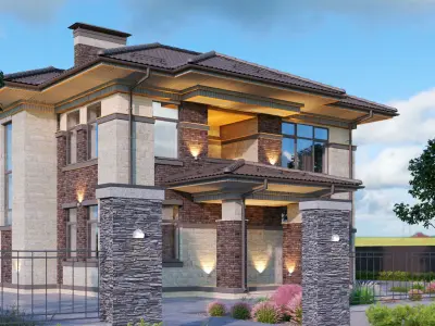 Model of a two-storey residential building in the Wright style 3D model