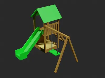 Lowpoly Playground wooden swing set Low-poly 3D model