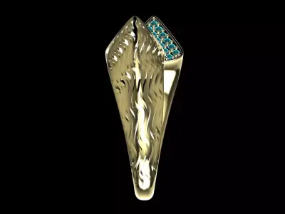 Bypass Wave Lattice Ring with Azure Pave Terminals 14K Gold 3D print model