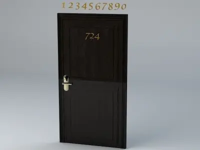 Hotel Room Door with Numbers Low-poly 3D model