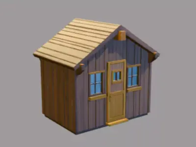 wooden house with windows and door 3D model