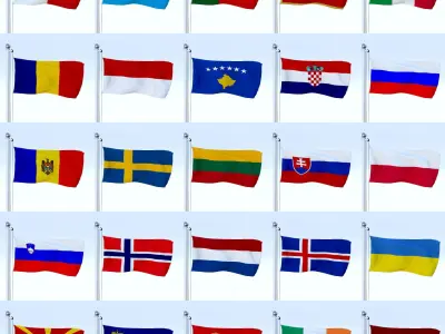 All 196 Flag Pack Low-poly 3D model