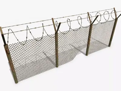 Barbed Wire Fence Low-poly 3D model