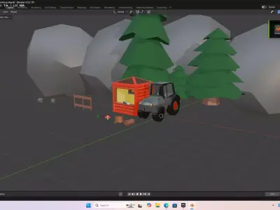 Stylized low Poly Farm Inspired Shop and Tractor  Low-poly 3D model