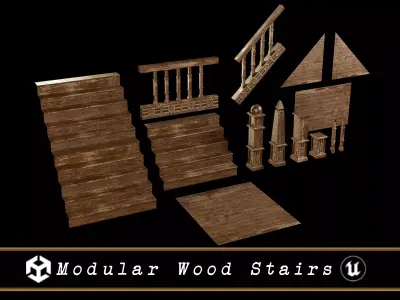 Modular Wood Stairs Low-poly 3D model