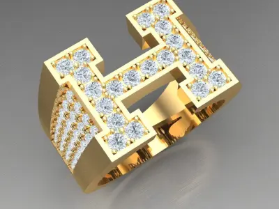 Light Gold Diamond Men Ring 2MR009 3D model