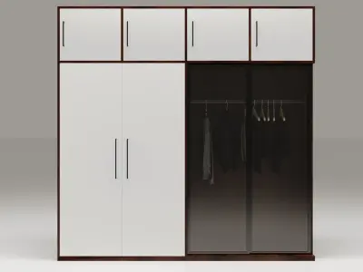 Dual-Material LED Cupboard with Hinged and Sliding Doors Low-poly 3D model
