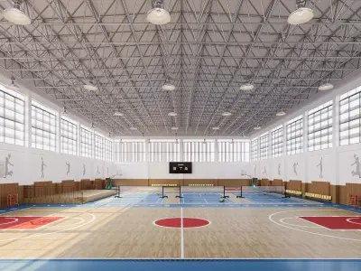 Multipurpose School Gymnasium Basketball and Badminton Court  3D model