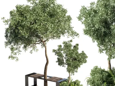 Urban Environment Urban Furniture Green Benches plant 3D model