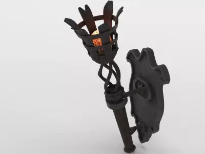 Medieval Burning Torch and Holder 3D Model 3D model