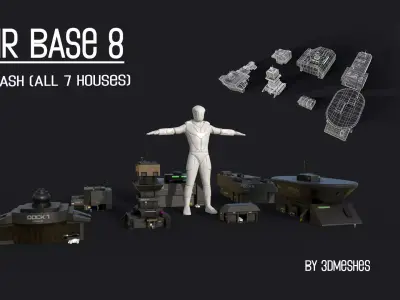 Air Base 8 - Kitbash -  All 7 Houses - PBR Low Poly 3D Model Pack