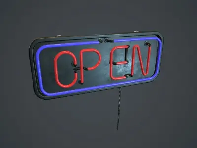 Neon Open Sign PBR Game Ready Low-poly 3D model