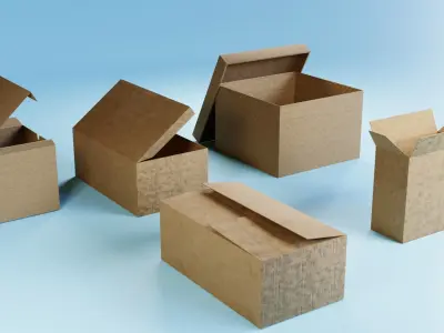 Cardboard group of boxes Low-poly 3D model