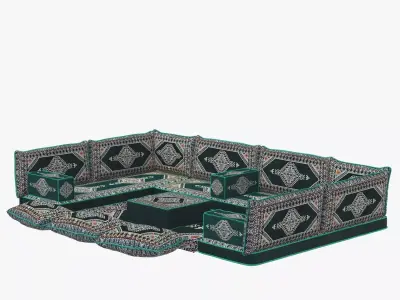 Arabic Sofa Set Floor Cushion Green Pillows Oriental Floor 3D model