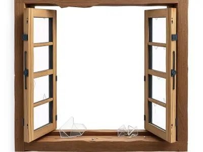 Rustic Broken Wooden Window Frame Low-poly 3D model