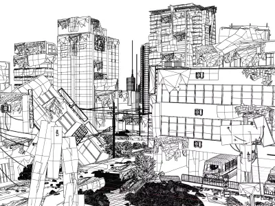 Destroyed City Environment Low-poly 3D model