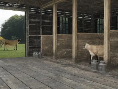  Wooden Livestock Barn and Cow 