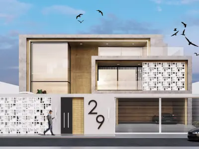 Modern House Exterior Scene 3D Model 3D model