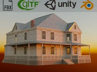 Classical American House with interior Low-poly 3D model