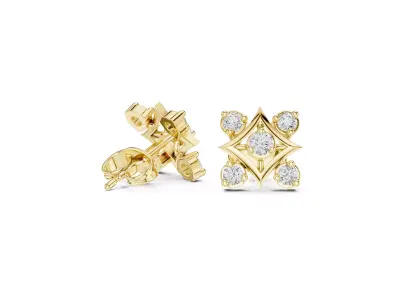 Floral Geometric Diamond Cluster Stud Earrings Multi Star 3D print model