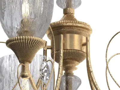 SABINA gold chandelier with four glass shades Low-poly 3D model
