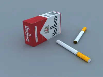 Marlboro Box and Cigarettes Free 3D model