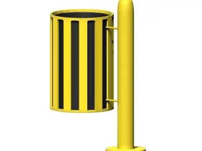 Yellow circular cage type trash can Low-poly 3D model