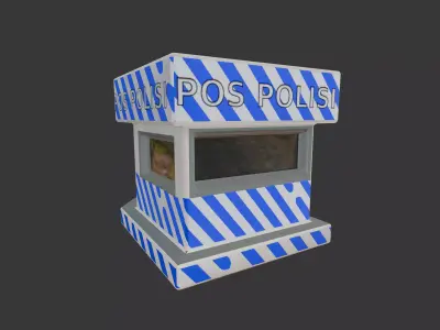 Stylized Indonesian Police Post Booth Isometric 3D Model Low-poly 3D model