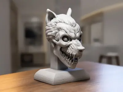 Wolf Skull Headphone Stand Cyborg Headset Stand 3D print model