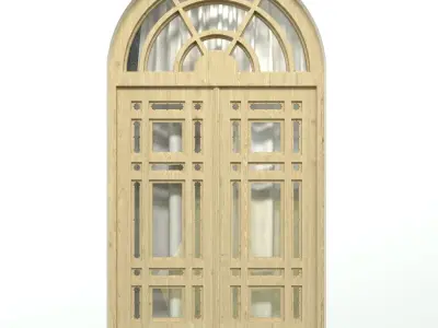 Arched wooden windows 3D model