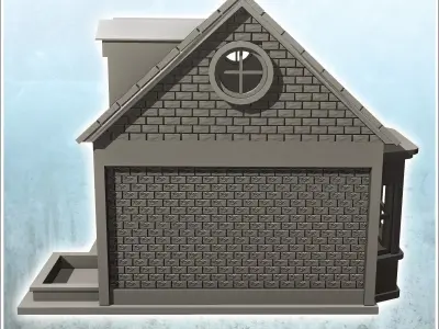 Modern brick house with double windows and flowerbed 10 - Modern 3D print model