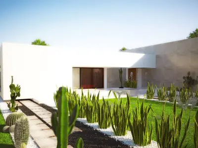 3D Model Luxury U-Shaped House with Inner Courtyard and Garden Low-poly 3D model
