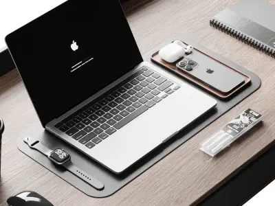 Workplace 5 office desk with laptop and chair 3D model