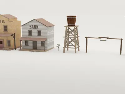 Western wooden buildings in row 3D model