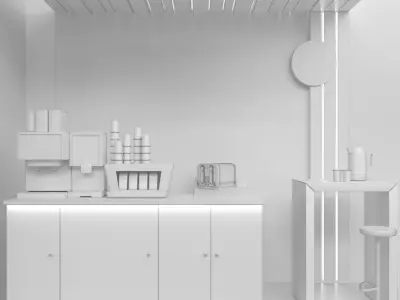 small coffee point with wood and light 3D model