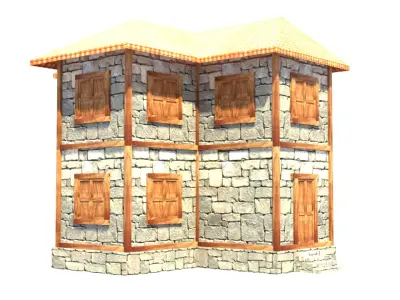 medieval house low poly village town residential house  65 Low-poly 3D model