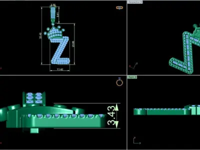 Crown Initial  Z  Letter Pendant 3D print model