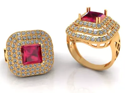 Women Ring 85 radiant cut diamond pyramid ring for women 3D print model