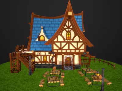 Medieval Tavern - Fully Handpainted 3D Model Low-poly 3D model