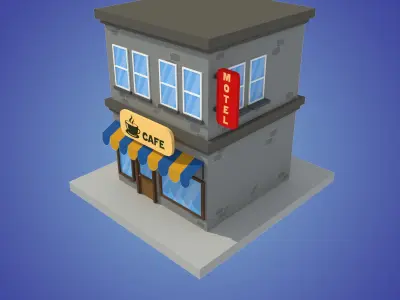 cafe motel cartoon building low poly Low-poly 3D model