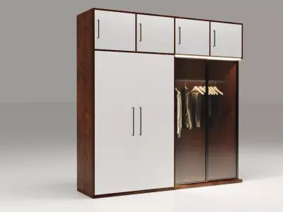 Dual-Material LED Cupboard with Hinged and Sliding Doors Low-poly 3D model