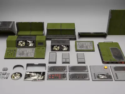 Modular Control Room Low-poly 3D model