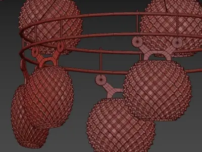 DORIS gold chandelier with glass balls hanging from it 3D model