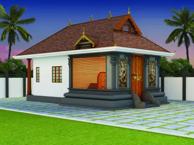 temple indian with wooden door 3D model
