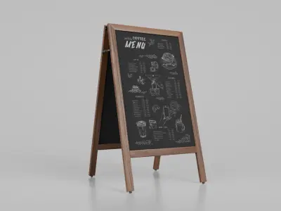 Customizable Sidewalk Wooden A-Frame Chalkboard Sign Low-poly 3D model