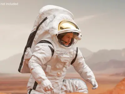  Astronaut in Modern Moon Spacesuit Crawling 