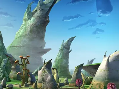 Cartoon Stone Forest Scene 3D model